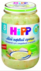 Hipp Овощной суп с индейкой и лапшой с 8мес 190г. 1/6 Хипп