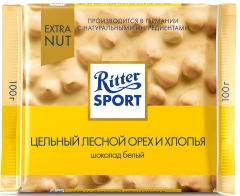 Риттер Спорт Extra Nut цельный лесной орех, хлопья Белый 100гр./1шт.