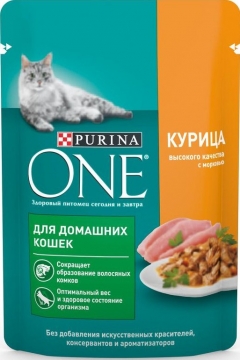 Purina ONE для домашних кошек КУРИЦА/Морковь 75g./6шт. Пурина ВАН